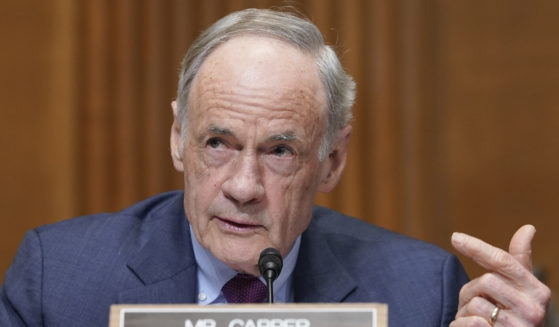 Sen. Tom Carper asks a question during the nomination of Daniel Werfel to be the Internal Revenue Service Commissioner on Capitol Hill in Washington, D.C., on Feb. 15.