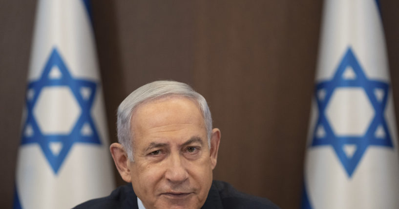 Israeli Prime Minister Benjamin Netanyahu chairs a cabinet meeting at the prime minister's office in Jerusalem on Sunday.