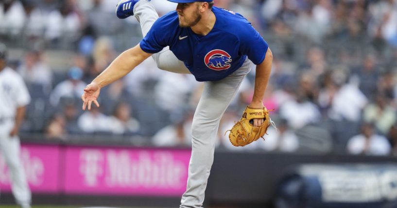 Chicago Cubs' Jameson Taillon pitches during the first inning of a baseball game against the New York Yankees, Friday in New York.