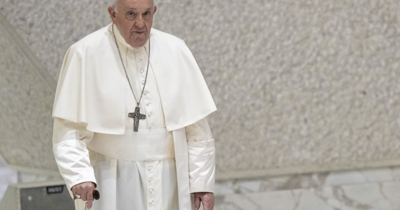 Pope Francis arrives for his weekly general audience in the Pope Paul VI hall at the Vatican on Wednesday.