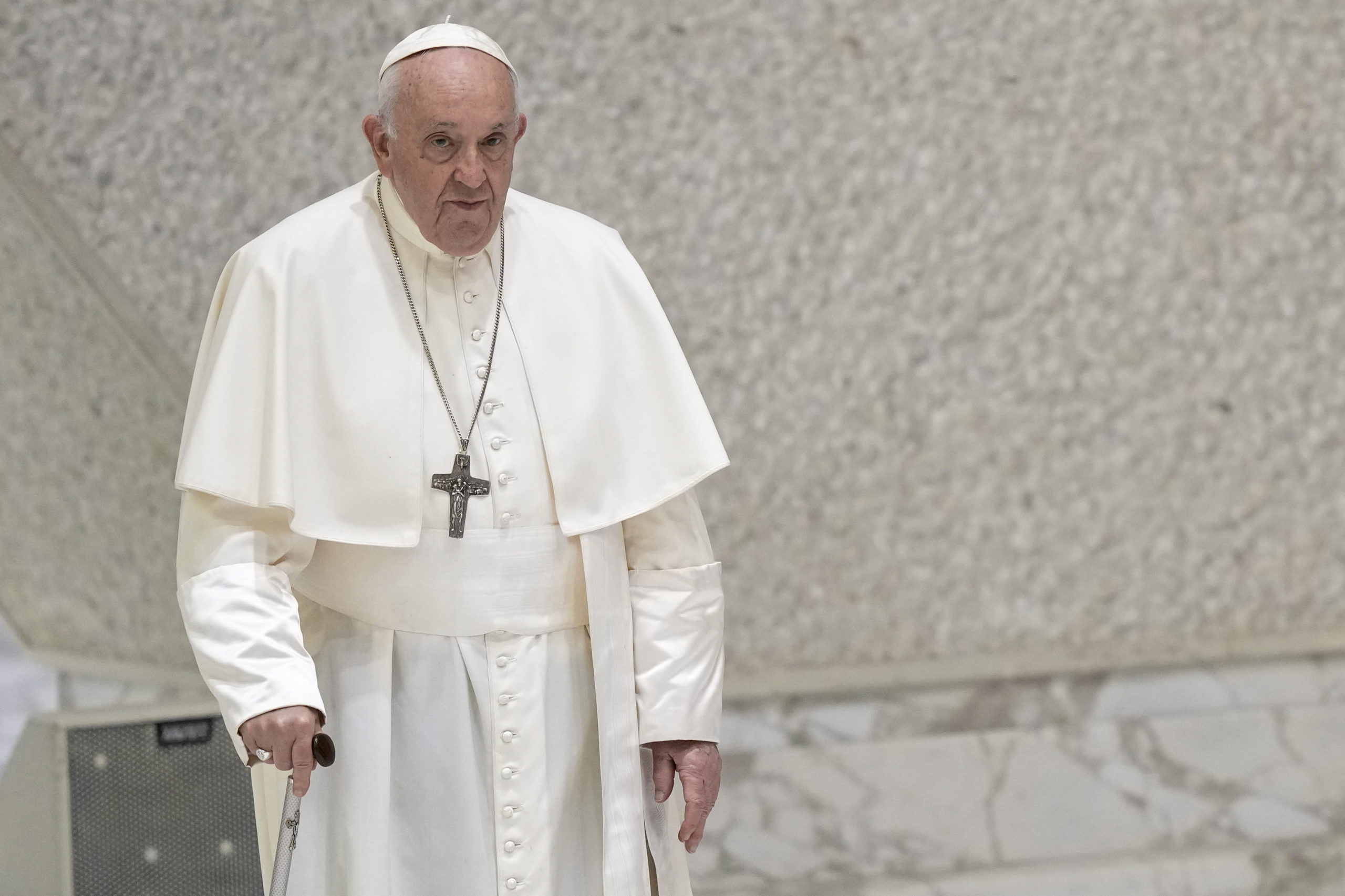 Pope Francis arrives for his weekly general audience in the Pope Paul VI hall at the Vatican on Wednesday.