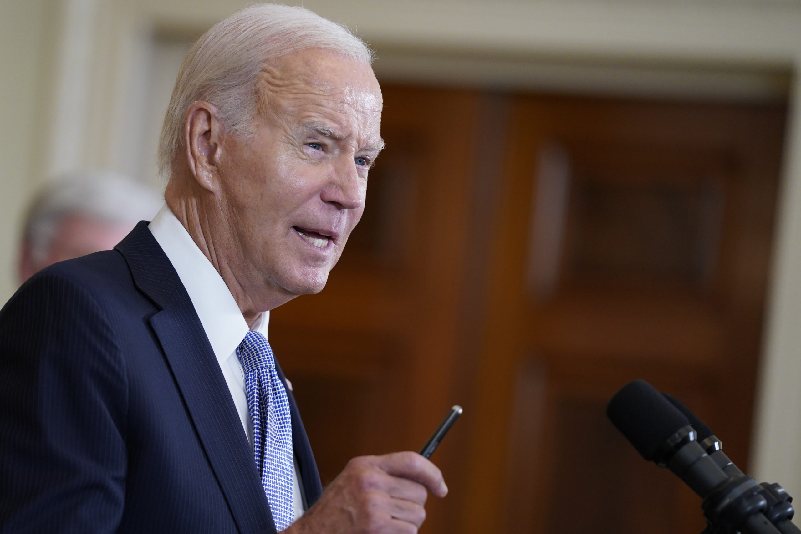 President Joe Biden speaks on the anniversary of the Inflation Reduction Act during an event in the East Room of the White House in Washington, D.C., on Aug. 16.