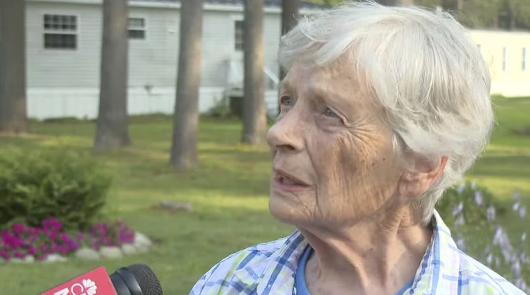 Marjorie Perkins speaks to a reporter on Wednesday at her home in Brunswick, Maine.