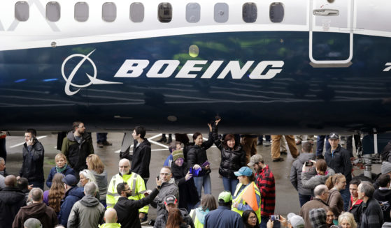 A Boeing 737 MAX 7 is displayed during a debut for employees and media of the new jet in Renton, Washington, on Feb. 5, 2018.