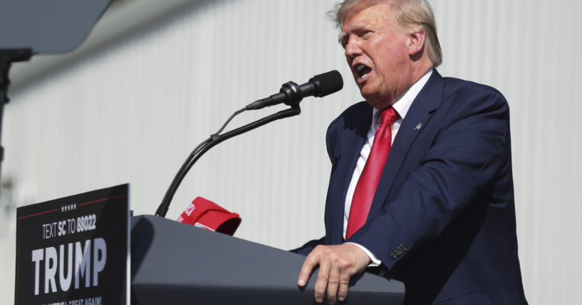 Former President Donald Trump speaks at a rally in Summerville, South Carolina, on Monday.