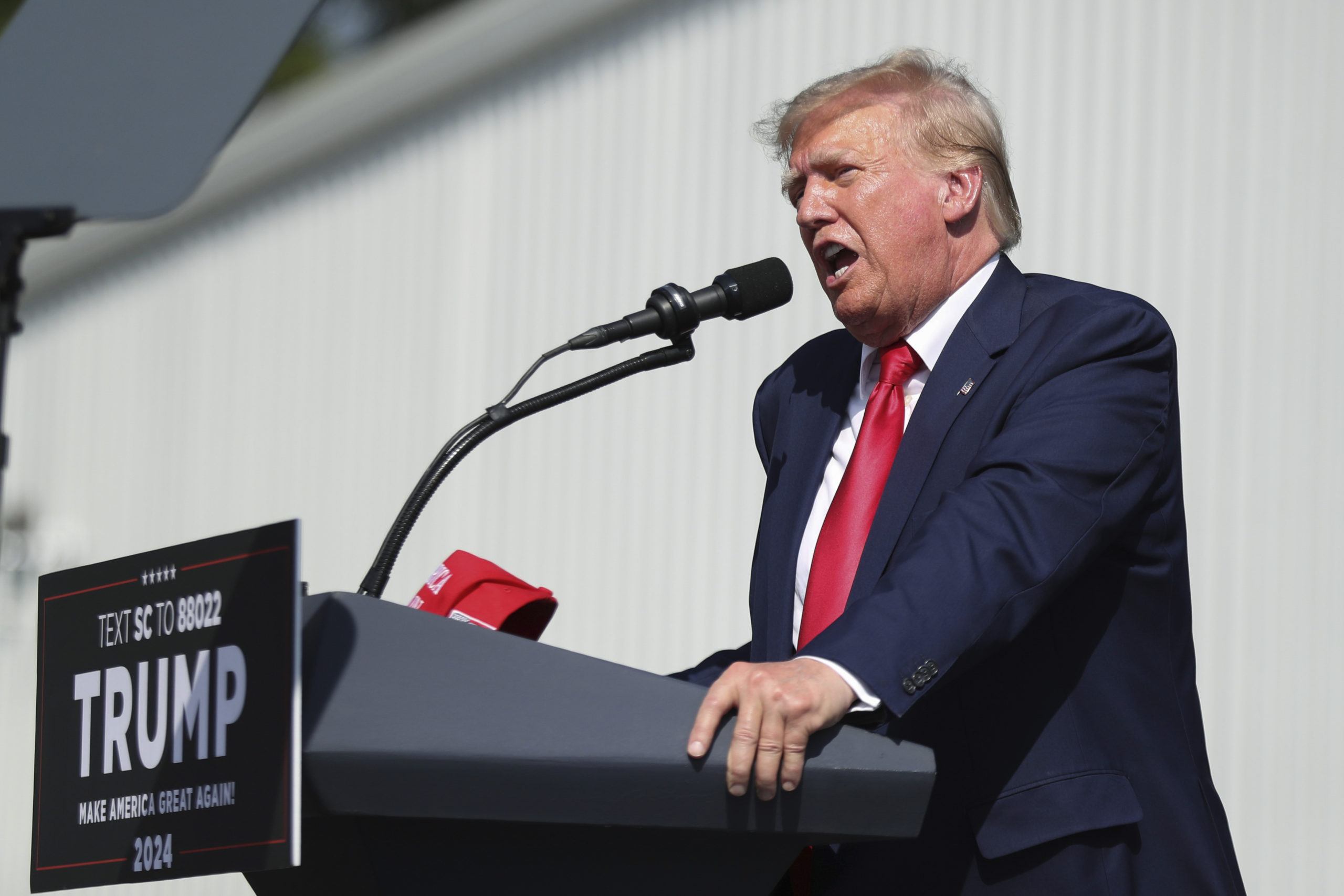 Former President Donald Trump speaks at a rally in Summerville, South Carolina, on Monday.