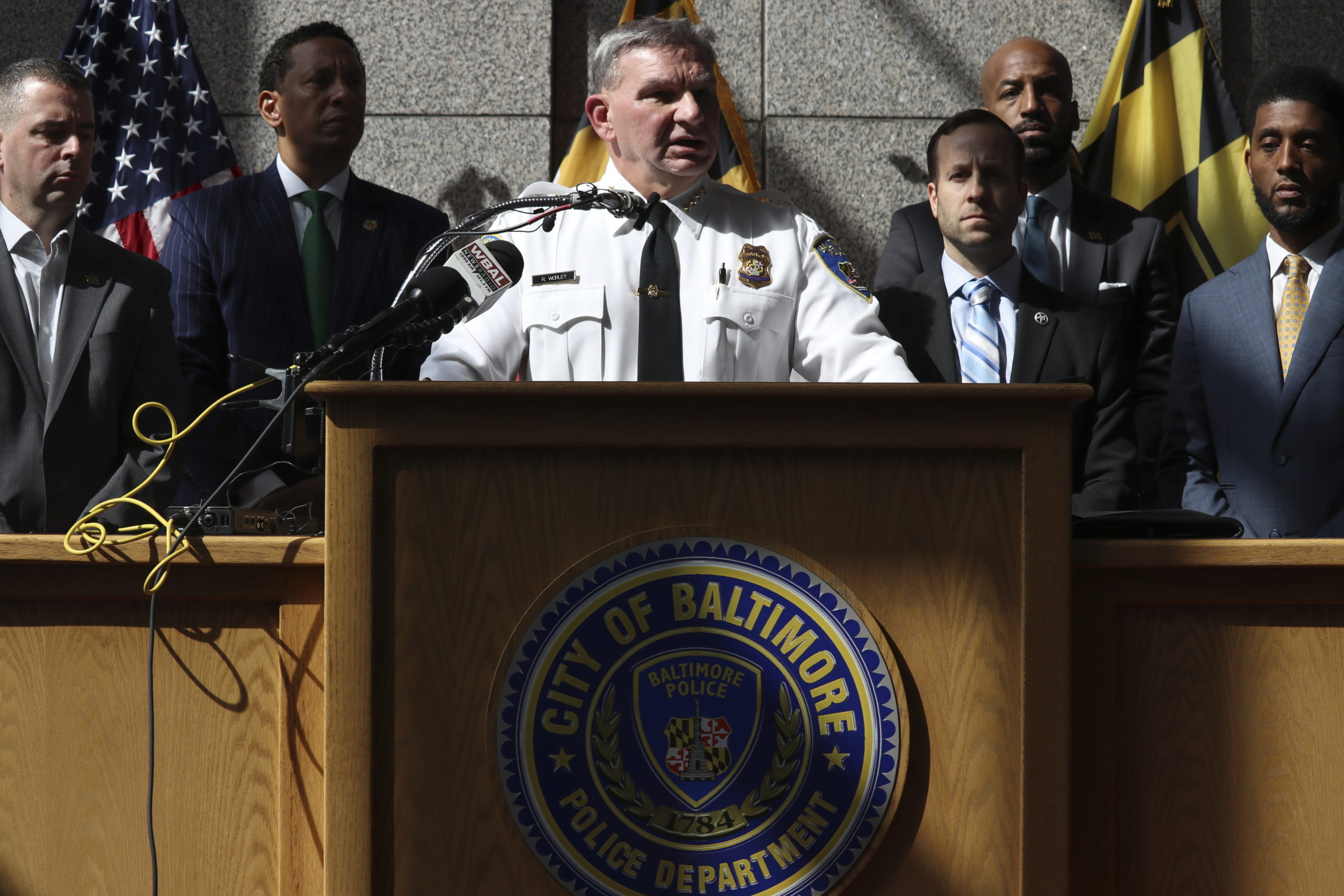 Richard Worley, Baltimore's acting police commissioner, speaks Thursday at a news conference about the arrest of Jason Billingsley. Worley said police had been searching for Billingsley, who is charged with first-degree murder in the death of 26-year-old Pava LaPere, since last week as a suspect in a separate rape and arson case.