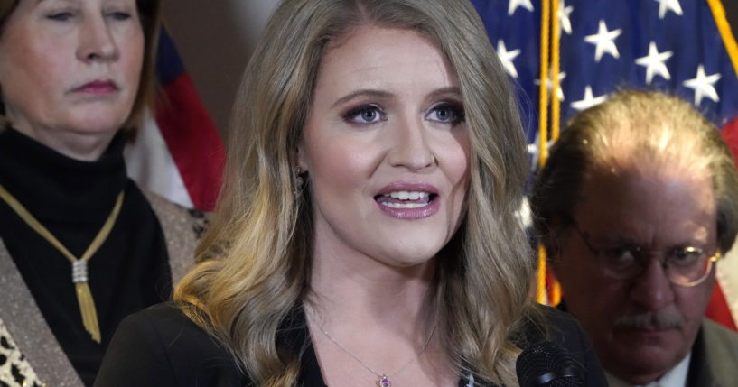 Jenna Ellis, then a member of then-President Donald Trump's legal team, speaks during a news conference in Washington, D.C., on Nov. 19, 2020. On Tuesday, Ellis took a plea deal in the Georgia election interference trial, where Trump is one of the defendants.