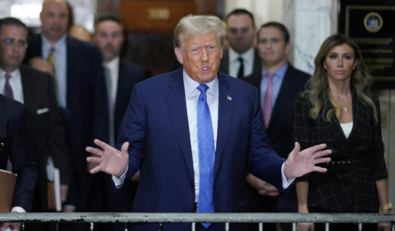 Former President Donald Trump speaks outside the courtroom after testifying in New York Supreme Court in Manhattan on Nov. 6.