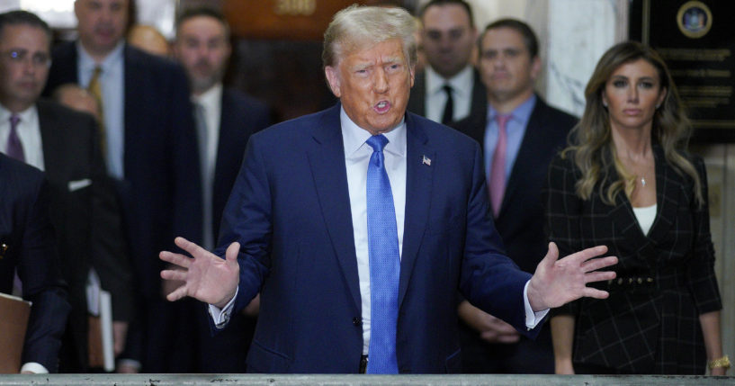 Former President Donald Trump speaks outside the courtroom after testifying in New York Supreme Court in Manhattan on Nov. 6.