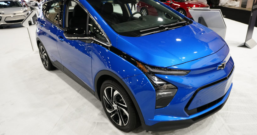 A Chevrolet Bolt is displayed at the Philadelphia Auto Show in Philadelphia, Pennsylvania, on Jan. 27. Consumer Reports recently released survey results showing electric vehicles are less reliable than gas-powered vehicles.