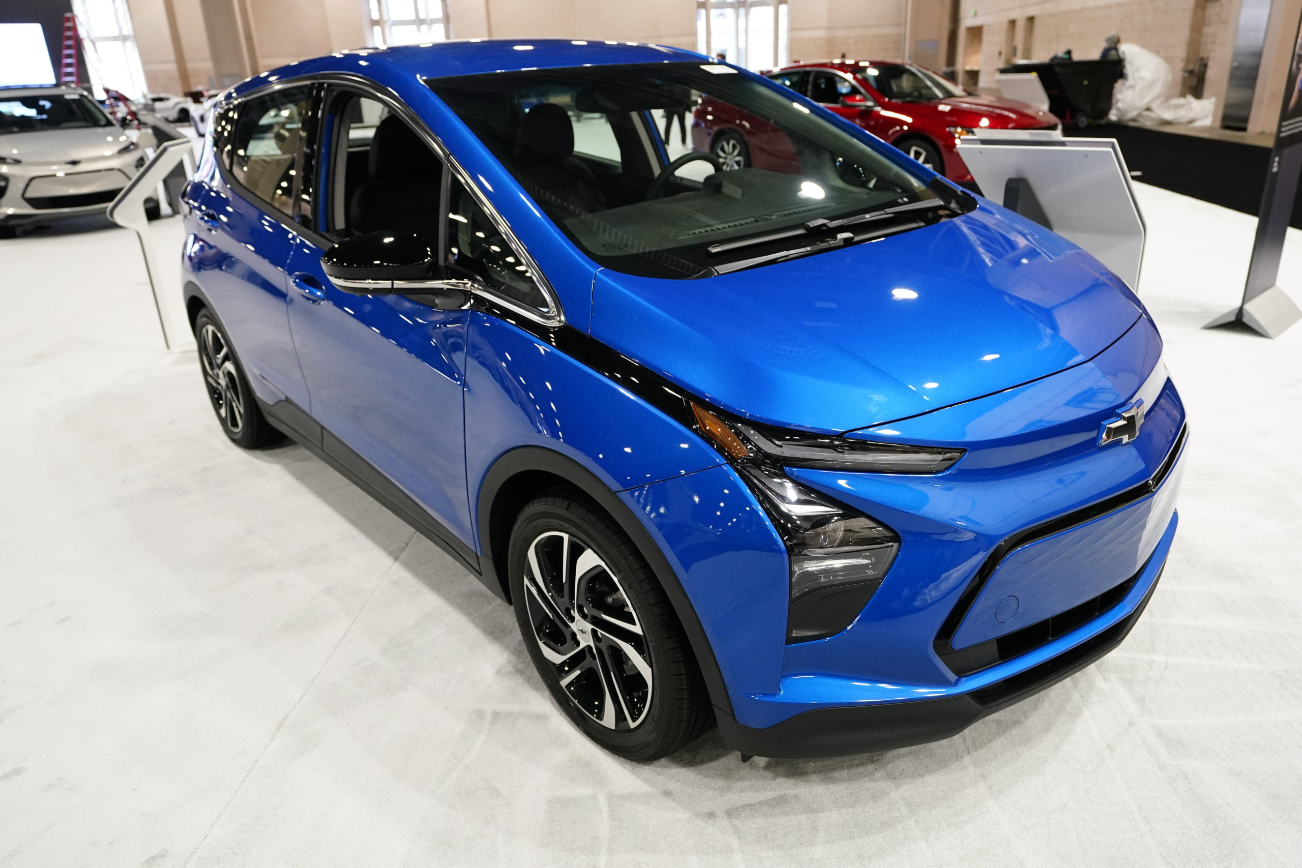 A Chevrolet Bolt is displayed at the Philadelphia Auto Show in Philadelphia, Pennsylvania, on Jan. 27. Consumer Reports recently released survey results showing electric vehicles are less reliable than gas-powered vehicles.