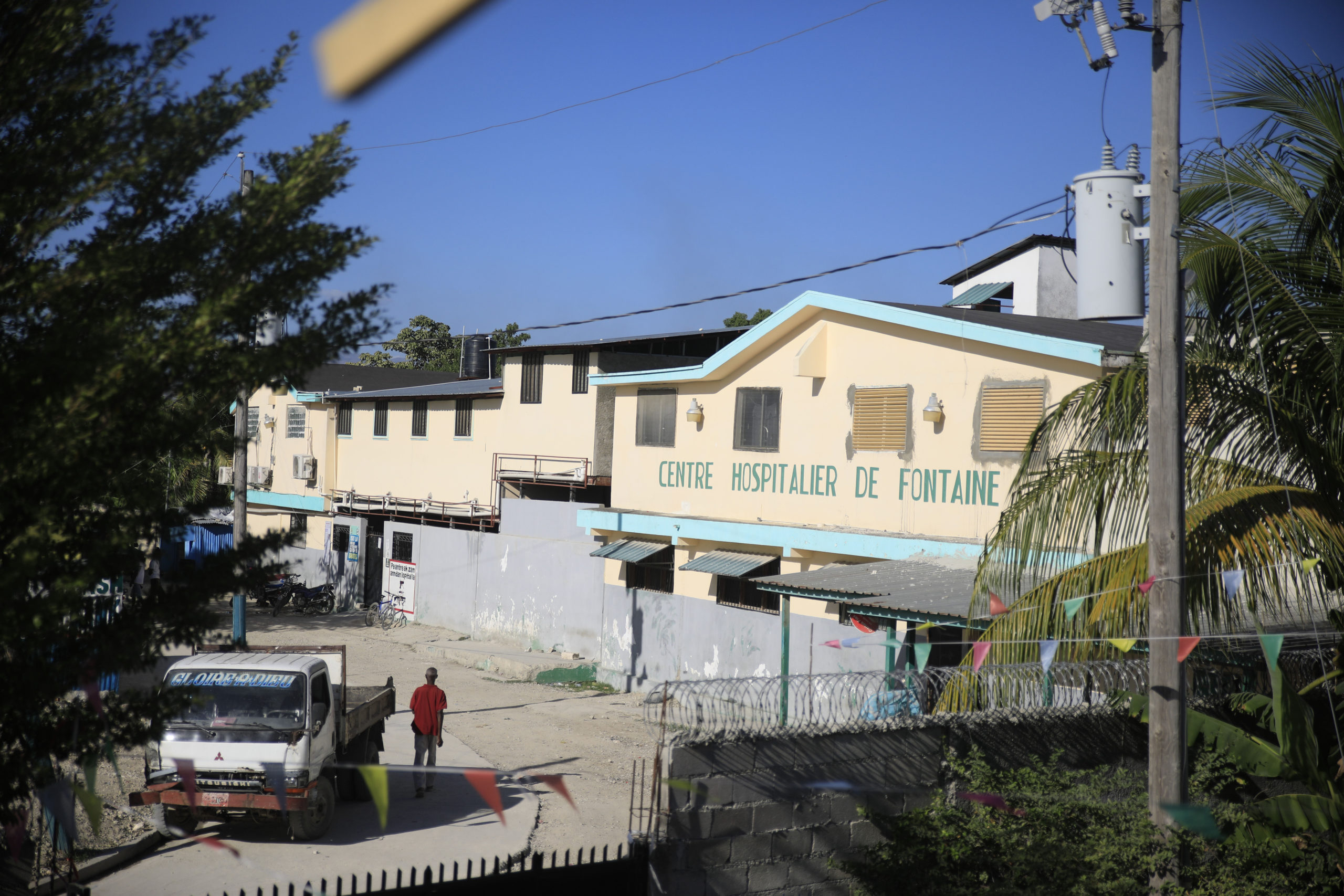 The entrance of the Fontaine Hospital Center in Cité Soleil area of the Port-au-Prince, Haiti, is pictured, On Wednesday, a gang entered the hospital and took hundreds of women, children, and newborns hostage.