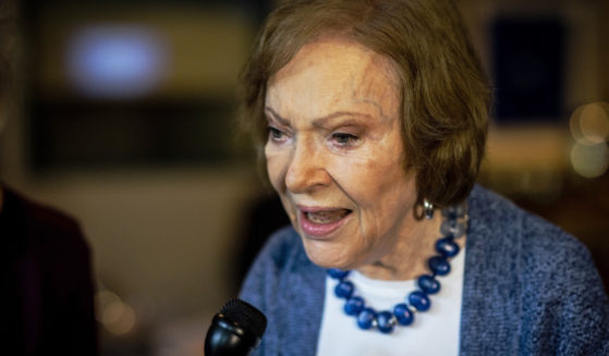 Former first lady Rosalynn Carter speaks to the media at The Carter Center in Atlanta on Nov. 5, 2019.