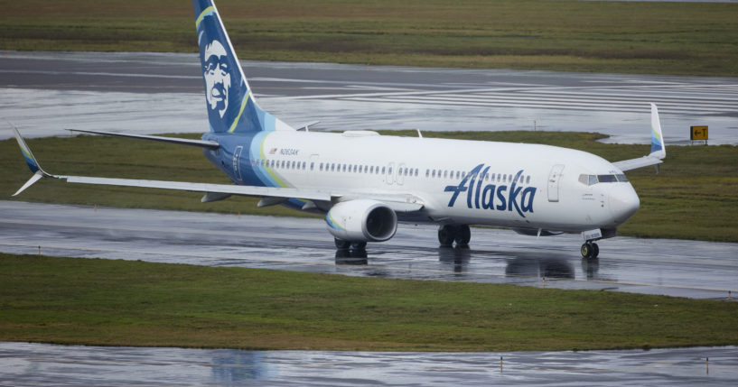 Alaska Airlines flight 1276, a Boeing 737 Max 9, taxis before taking off at Portland International Airport in Portland, Oregon, on Saturday.