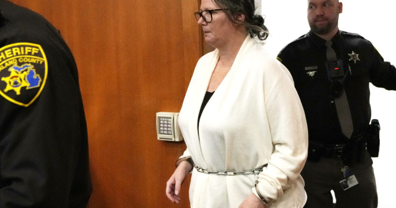 Jennifer Crumbley walks into the Oakland County courtroom of Judge Cheryl Matthews in Pontiac, Michigan, before being found guilty on four counts of involuntary manslaughter on Tuesday.