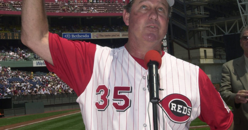 Don Gullett waves to the crowd before being inducted into the Cincinnati Reds Hall of Fame before the Reds played the New York Mets in Cincinnati on July 21, 2002.