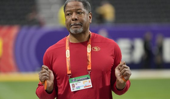 San Francisco 49ers then-defensive coordinator Steve Wilks walks onto the field before Super Bowl LVIII in Las Vegas, Nevada, on Sunday.