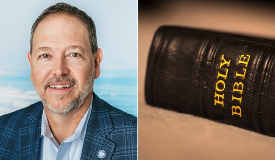 Scott Chadwick, left, city manager of Carlsbad, California, reportedly took issue with the use of Jesus' name by a chaplain. At right is the Holy Bible.