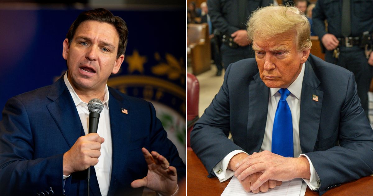 Florida Gov. Ron DeSantis, left, railed against the New York prosecution of former President Donald Trump, right, which resulted in a guilty verdict Thursday.