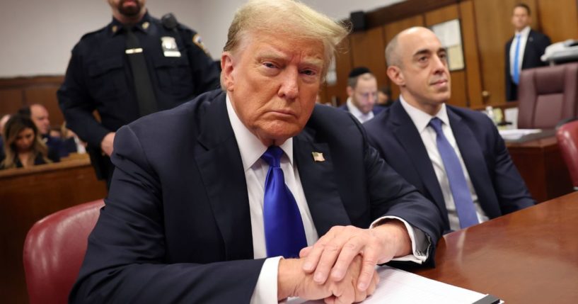 Former President Donald Trump sits in the courtroom during his criminal trial at Manhattan Criminal Court in New York City on Thursday.