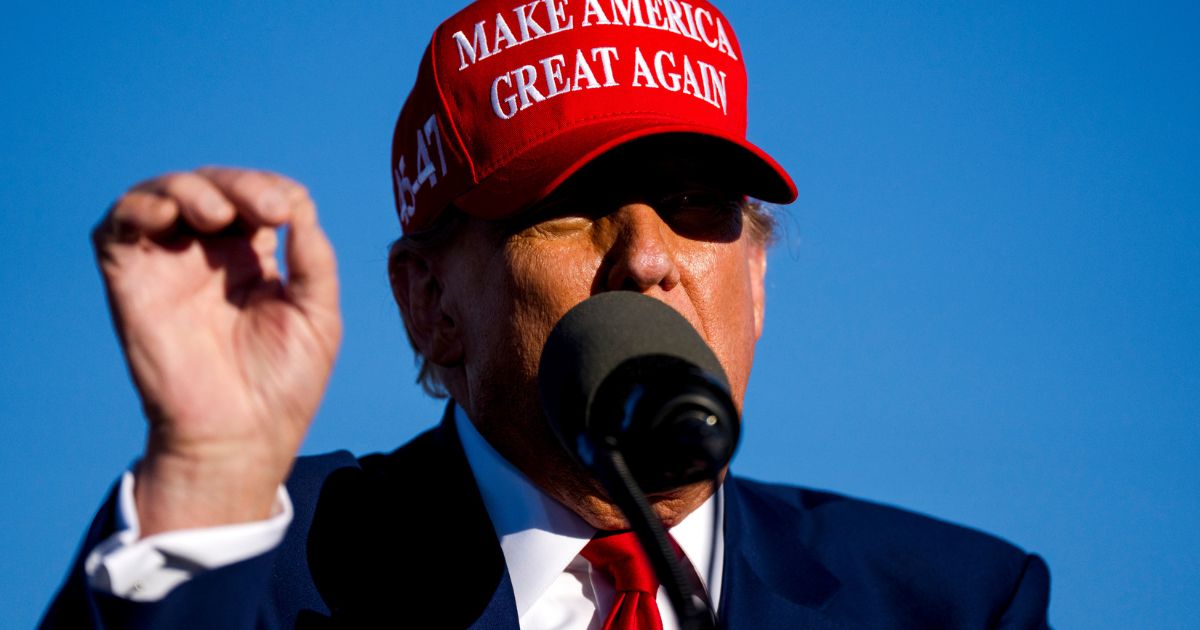 Former President Donald Trump speaks during a rally in Freeland, Michigan, on May 1.