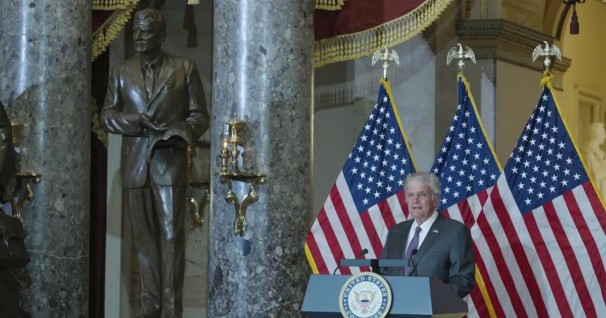 Franklin Graham speaking at the unveiling of a statue of his father, Billy Graham