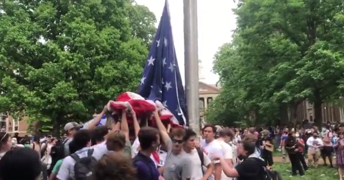 Fraternity men from University of North Carolina - Chapel Hill went viral for defending the American flag from protesters who sought to tear it down and replace it with a Palestinian one.