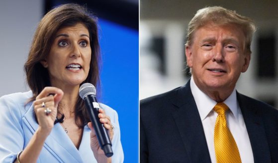 Former U.N. Ambassador Nikki Haley, left, announced that she would vote for former President Donald Trump, right during an event at the Hudson Institute in Washington on Wednesday.