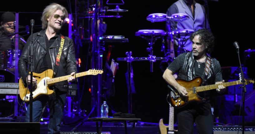 Daryl Hall, left, and John Oates of Hall & Oates perform at Golden 1 Center in Sacramento, California, on July 23, 2017.