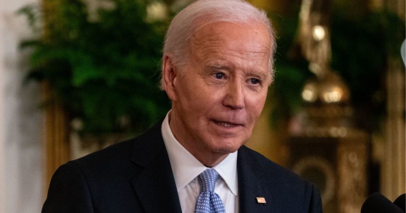 President Joe Biden speaks during the Presidential Medal of Freedom ceremony in the East Room of the White House in Washington, D.C., on Friday.