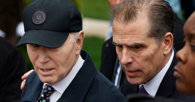 President Joe Biden and his son, Hunter Biden, look on during the White House Easter Egg Roll on the South Lawn of the White House in Washington on April 1.