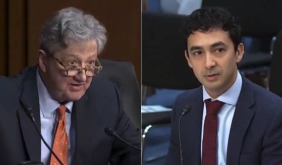 Sen. John Kennedy, left, went off on climate prof Dr. Geoffrey Supran, right, during a congressional hearing on Wednesday.