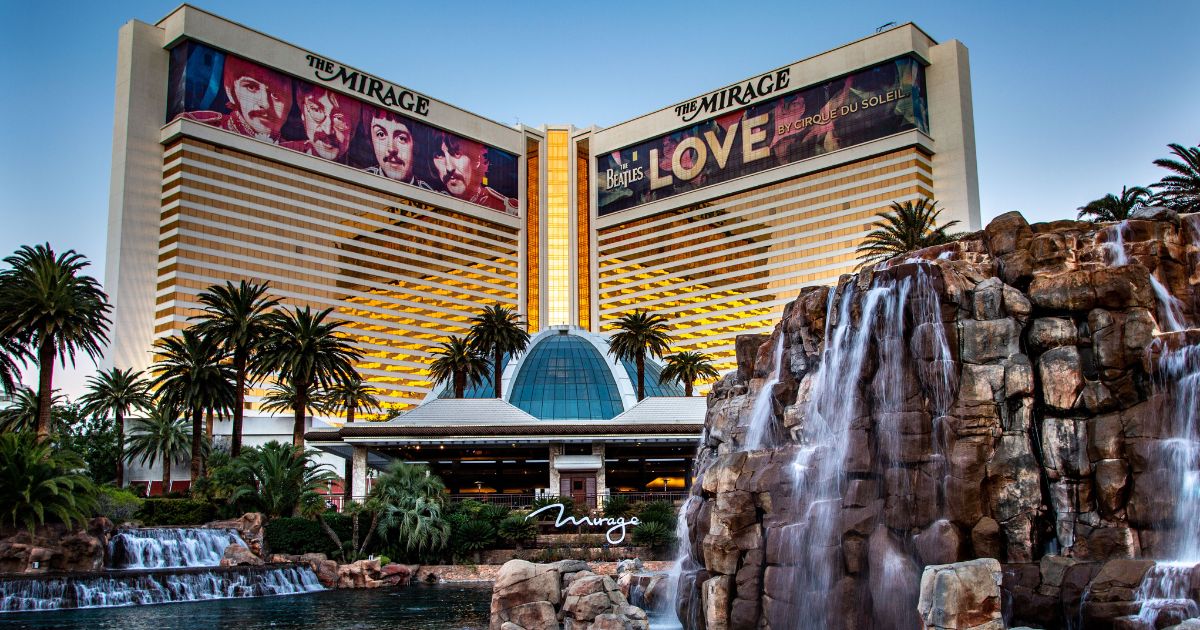 The exterior of The Mirage Hotel & Casino is pictured at sunrise in Las Vegas, Nevada, on Feb. 10.