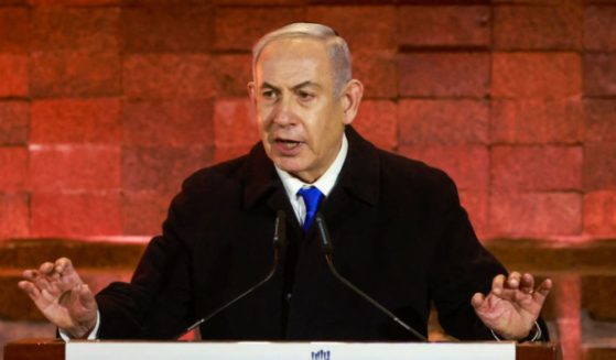 Israel's Prime Minister Benjamin Netanyahu speaks during a ceremony marking Holocaust Remembrance Day at the Yad Vashem Holocaust Memorial in Jerusalem, Israel, on Sunday.