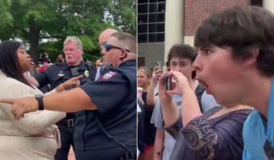 On Thursday, pro-Palestinian protesters and counter-protesters clashed on the Ole Miss campus. Anit-Israel protester Jaylin Smith, left, separated from her side and went to film the counter-protesters, where one student, right, made "monkey noises" at her.