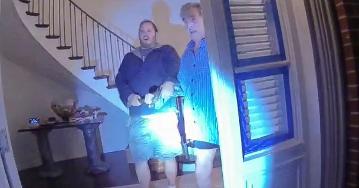 Police bodycam footage shows David DePape, left, and Paul Pelosi, right, just moments before DePape attacked Pelosi in his home in San Francisco, California, on Oct. 28, 2022.