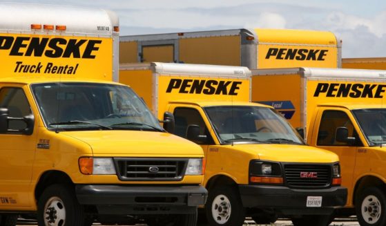 Penske rental trucks sit in a parking lot at a facility in San Francisco, California, on June 5, 2009.