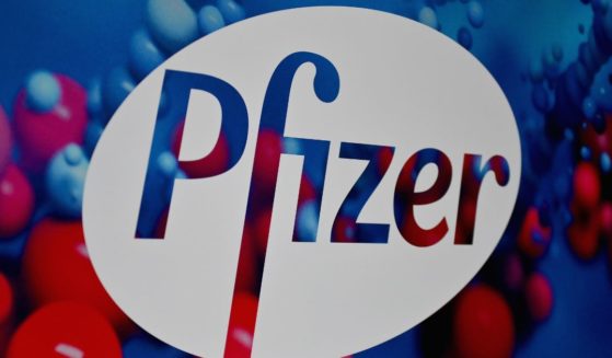 The Pfizer logo is seen at the Pfizer Inc. headquarters in a file photo from December 2020 in New York City.