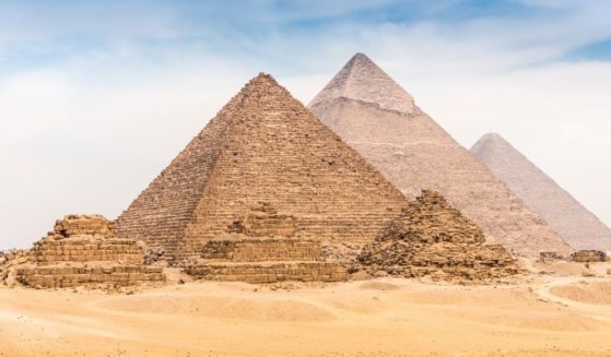 The pyramid complex of Giza is pictured outside of Cairo, Egypt.