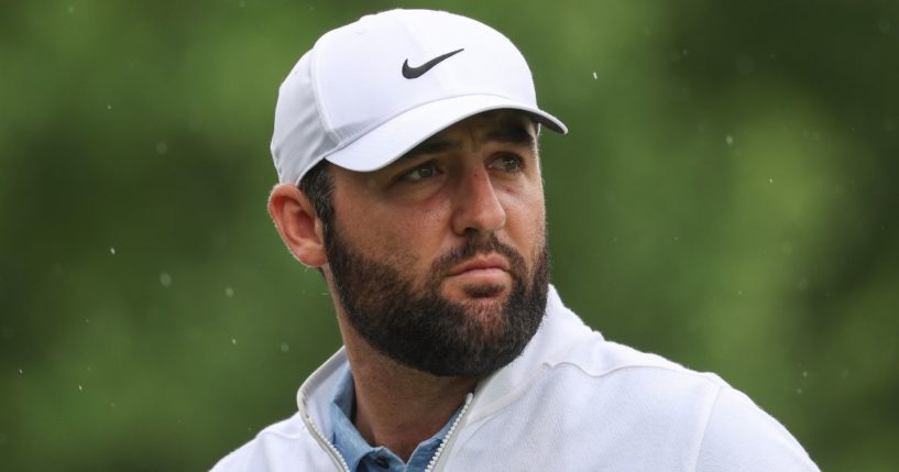 Scottie Scheffler follows his shot from the 17th tee during the second round of the 2024 PGA Championship at Valhalla Golf Club in Louisville, Kentucky, on May 17.