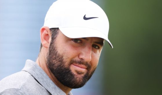 Scottie Scheffler walks on the driving range during the third round of the 2024 PGA Championship at Valhalla Golf Club in Louisville, Kentucky, on May 18.