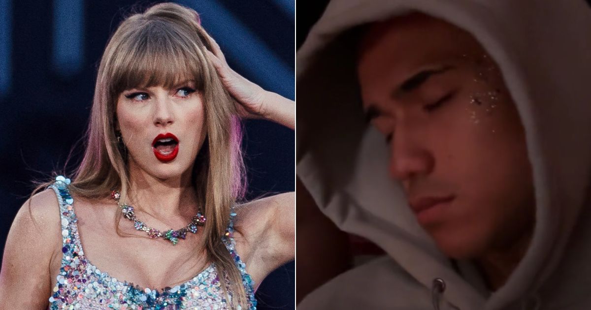 A TikTok user posted a video of her brother, right, sleeping during Taylor Swift's Eras Tour in Lisbon, Portugal, on May 25.