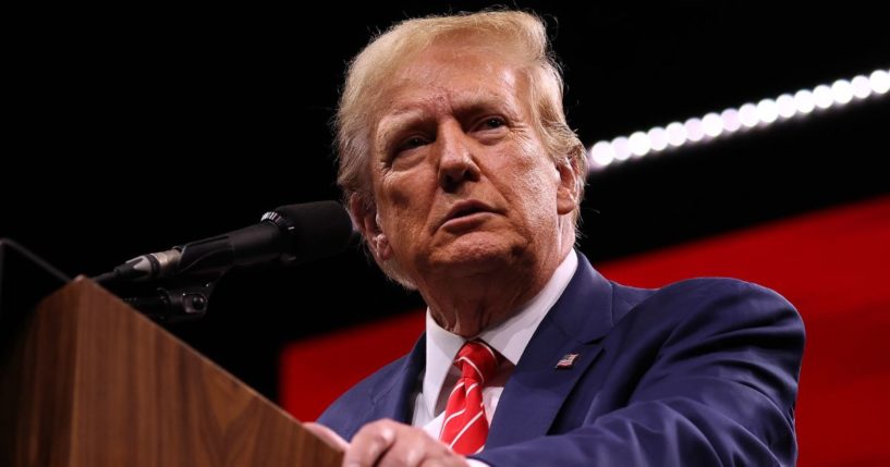 Former President Donald Trump speaks during the NRA's annual meeting at the Kay Bailey Hutchison Convention Center in Dallas on Saturday.