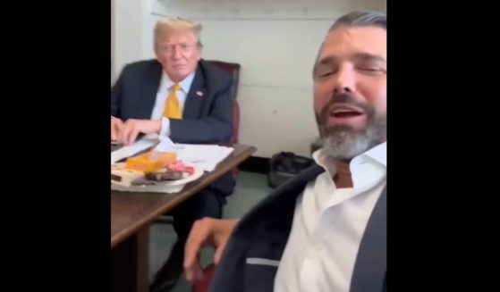 Former President Donald Trump and son Donald Trump Jr. appear in a video from the Manhattan courthouse.