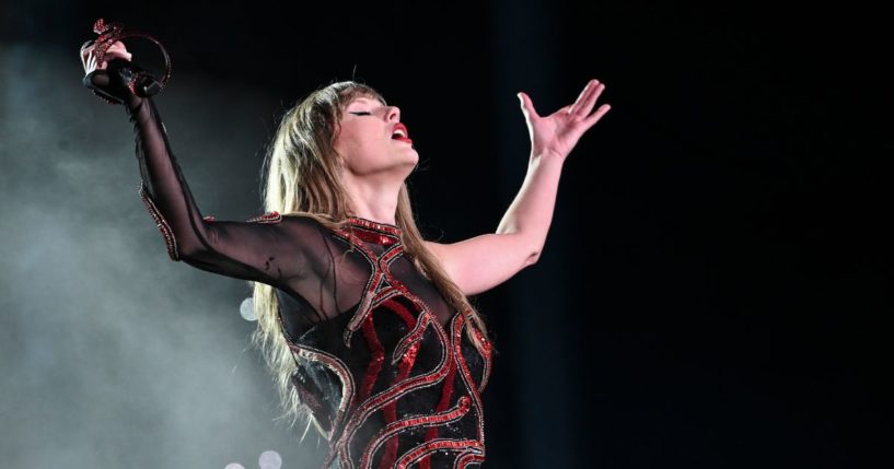 Taylor Swift performs at Estadio da Luz in Lisbon, Portugal, on Friday.