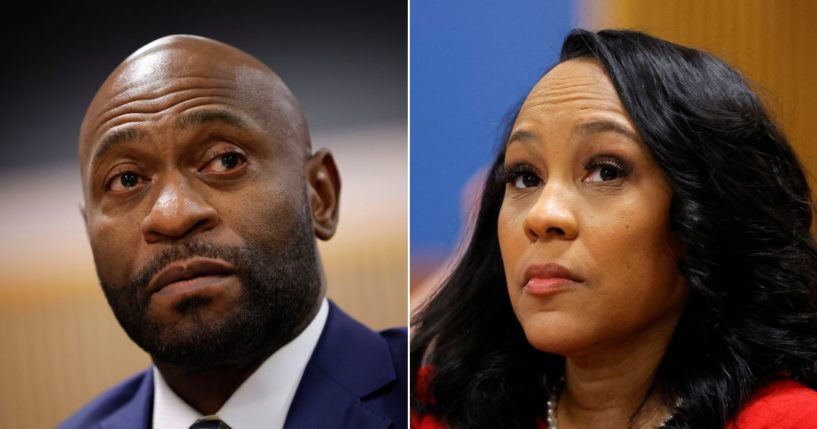 Special prosecutor Nathan Wade, left, and Fulton County District Attorney Fani Willis, right, are seen in court during a hearing at the Fulton County Courthouse in Atlanta on March 1.