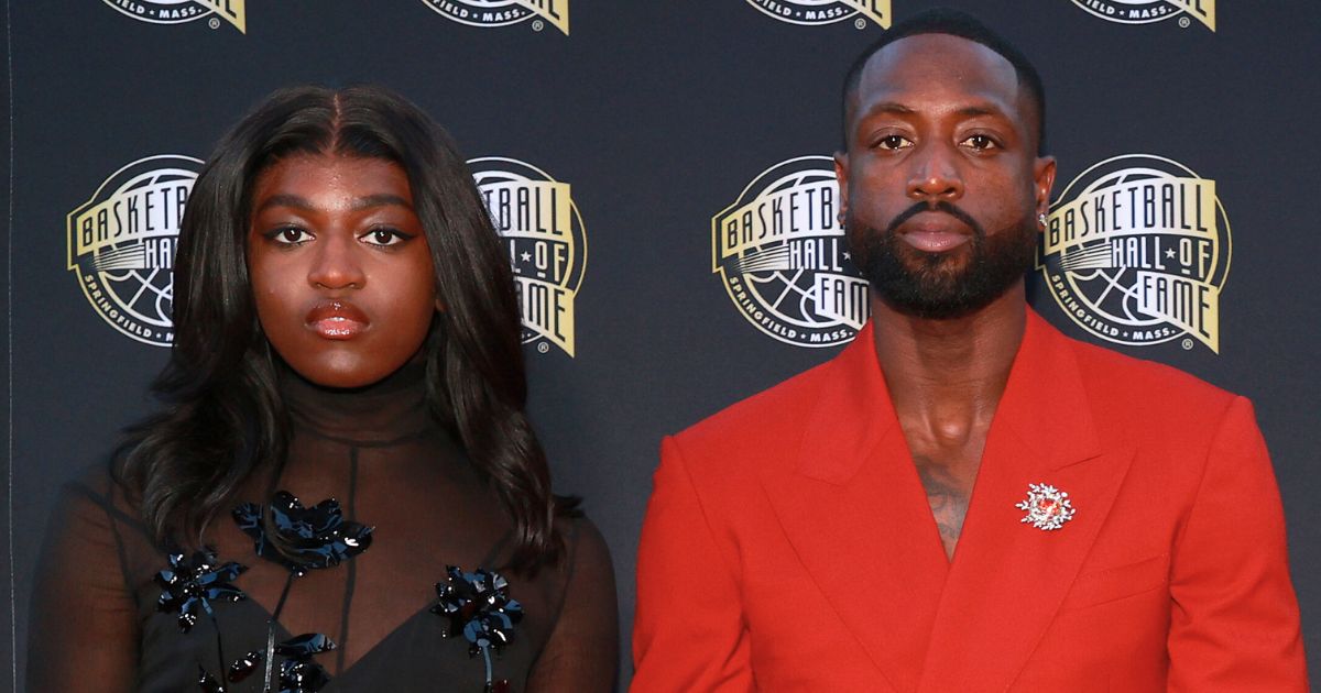 Dwyane Wade, right, and his son, Zaya, attend the 2023 Naismith Basketball Hall of Fame Induction at Symphony Hall in Springfield, Massachusetts, on Aug. 12, 2023.