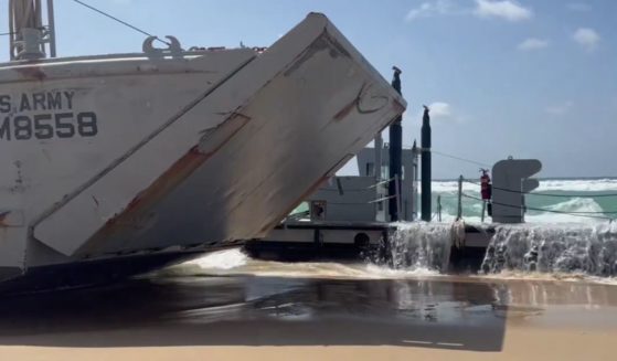 This X screen shot shows the two grounded US Navy ships that were attempting to rescue a detached pier in Ashdod.