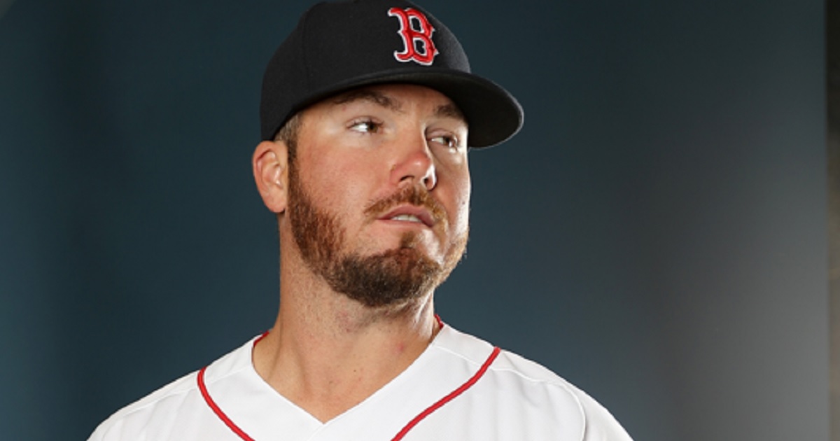 Former Red Sox reliever Austin Maddox is pictured in a file photo from February 2018 at JetBlue Park in Fort Myers, Florida.